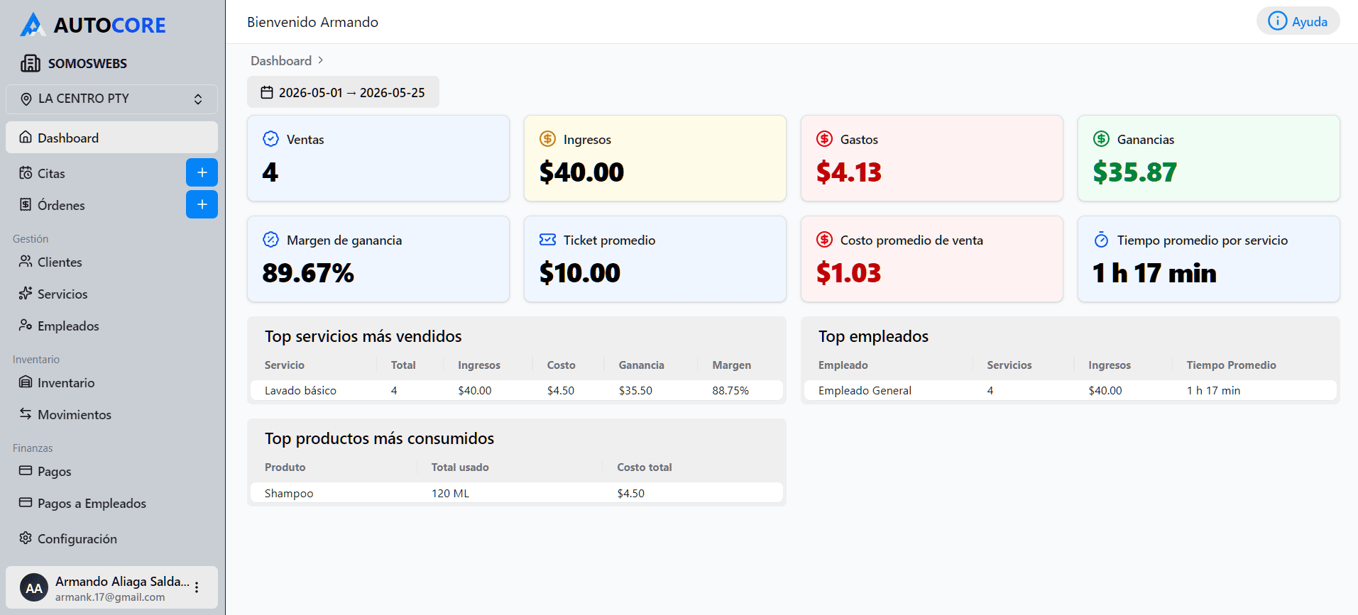 Dashboard de AutoCore